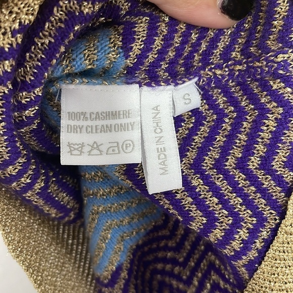 Madeleine Thompson Rainbow & Gold 100% Cashmere Multi Color Sweater Sz Small - Picture 4 of 4